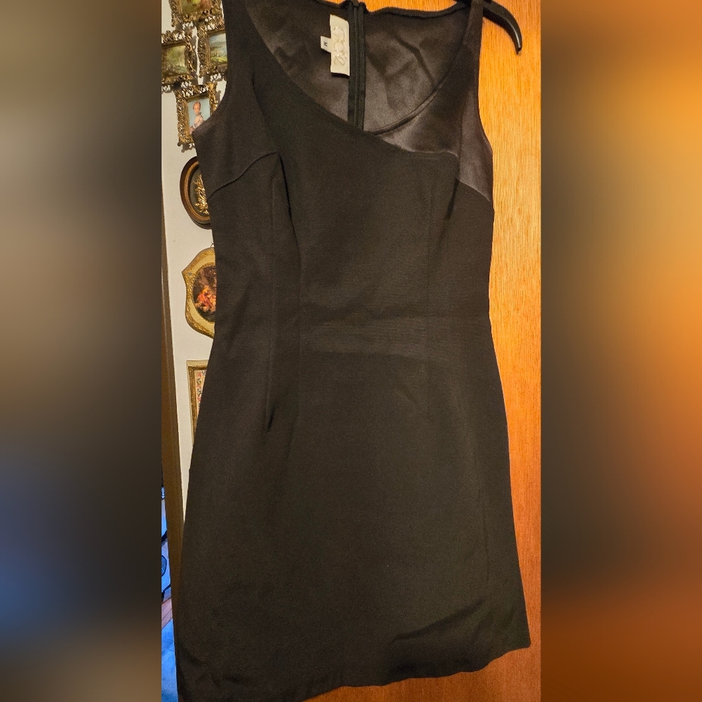 Cadie Elegant Black Scuba & Satin Vintage Mini Dress SzM - Picture 1 of 10